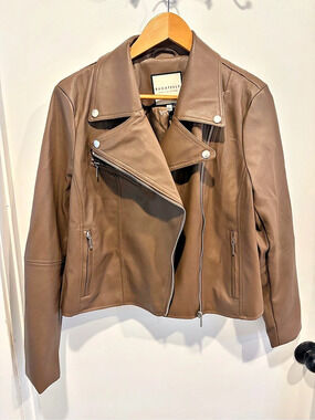 Bagatelle Faux Leather Moto Jacket in Brown NWT
